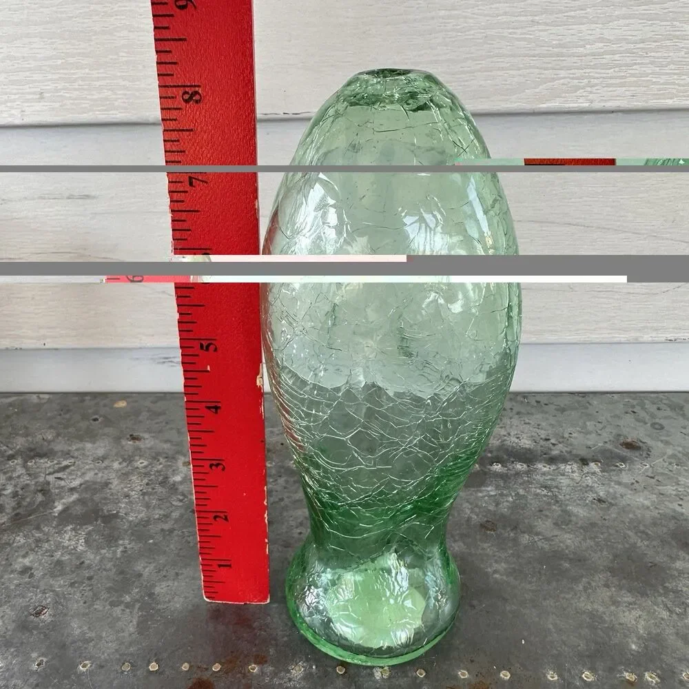 Vintage Pier 1 Green Crackle Glass Oil Lamp Base Vessel Urn Candle Holder 8”